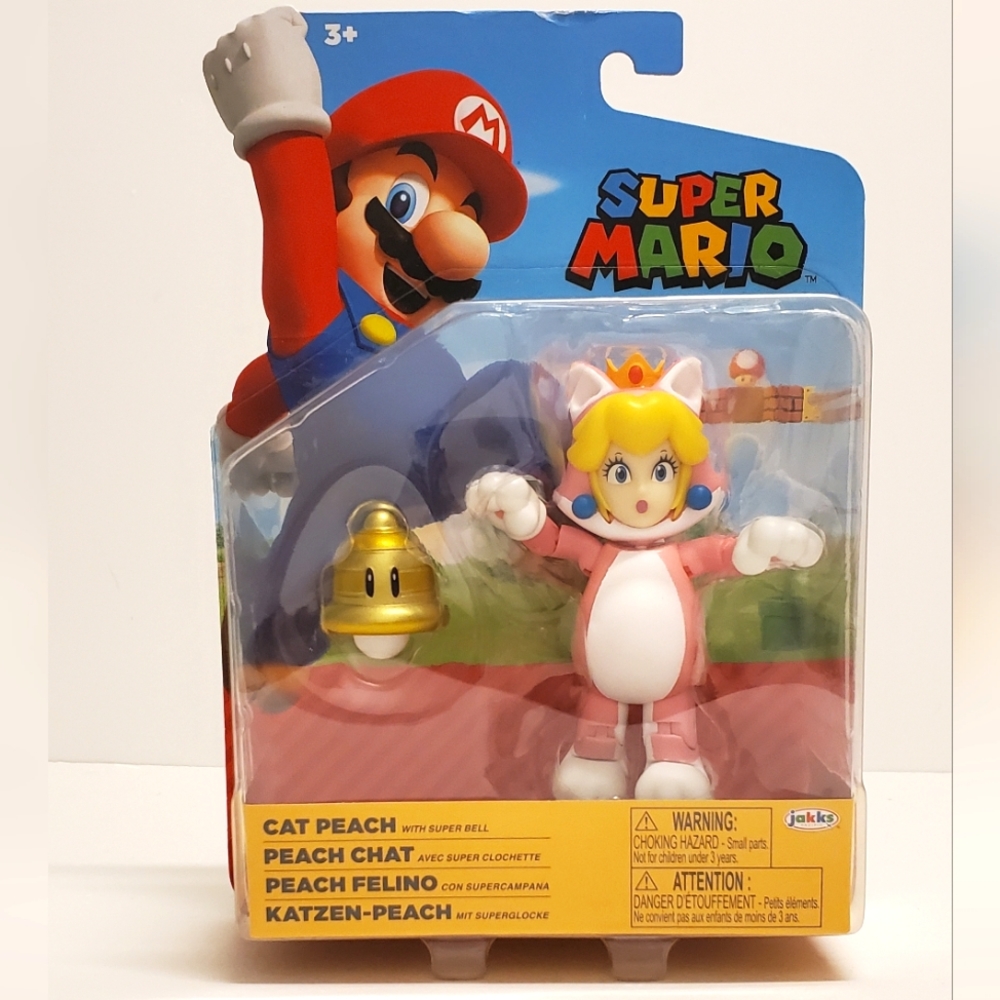 Nintendo Super Mario 4" Jakks Figure Cat Princess Peach with Bell NEW